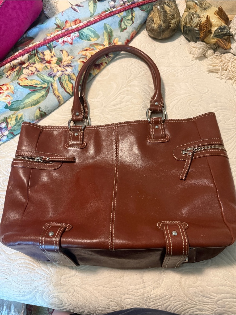 Classic Brown Leather Tote Bag - Women Bags